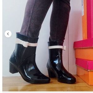 Kate Spade Black Rain Boots with Cream Bow